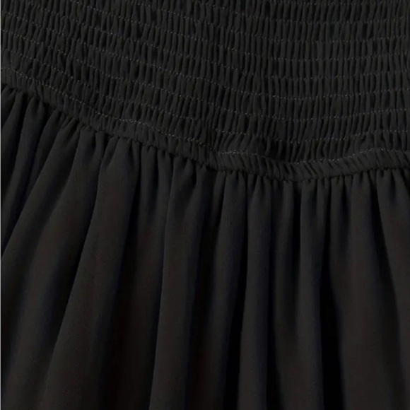 NEW Wide-Leg Chiffon Jumpsuit Black Shirred Backless Tube Top Light Classy S/M - Picture 3 of 5